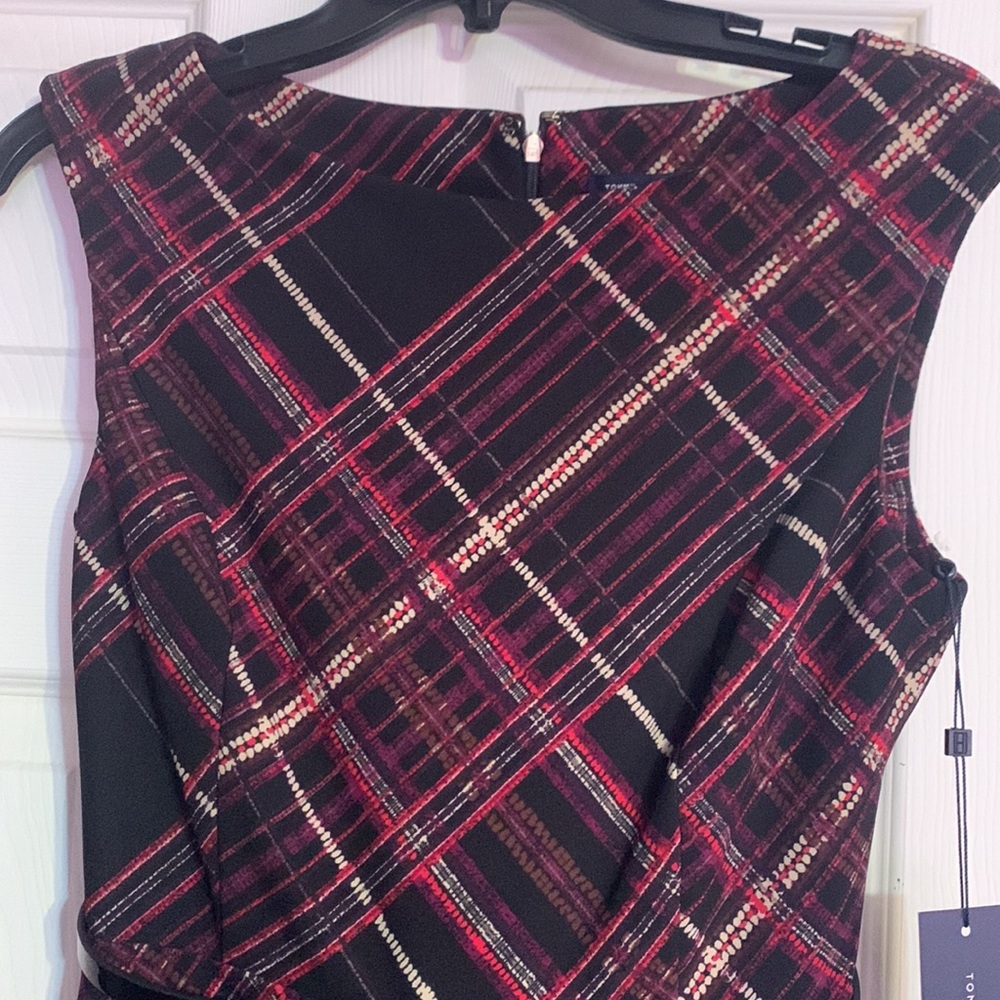 Tommy Hilfiger Burgundy Black Plaid Fit & Flare Belted Midi Dress NWT - Picture 5 of 11